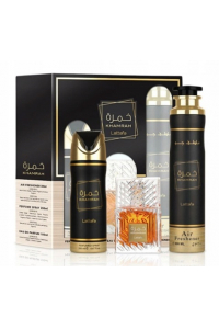 Obrázok pre Lattafa Khamrah darčeková sada edp 100ml + perfumed spray 200 ml + izbový sprej alebo aj do auta sprej 300 ml unisex