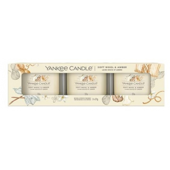 Obrázok pre Yankee Candle Soft Wool & Amber 3pack sviečka v skle 3x 37g