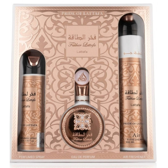 Obrázok pre Lattafa Fakhar Rose Woman darčeková sada EDP 100 ml + Perfumed Spray 200 ml + izbový sprej 300 ml pre ženy